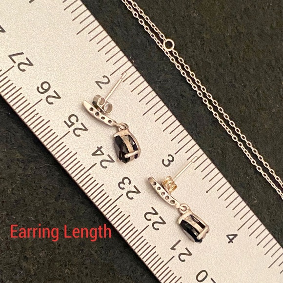 Black Onyx Sterling Silver Post Earrings & Necklace Pendant Set - Vintage - Picture 13 of 14